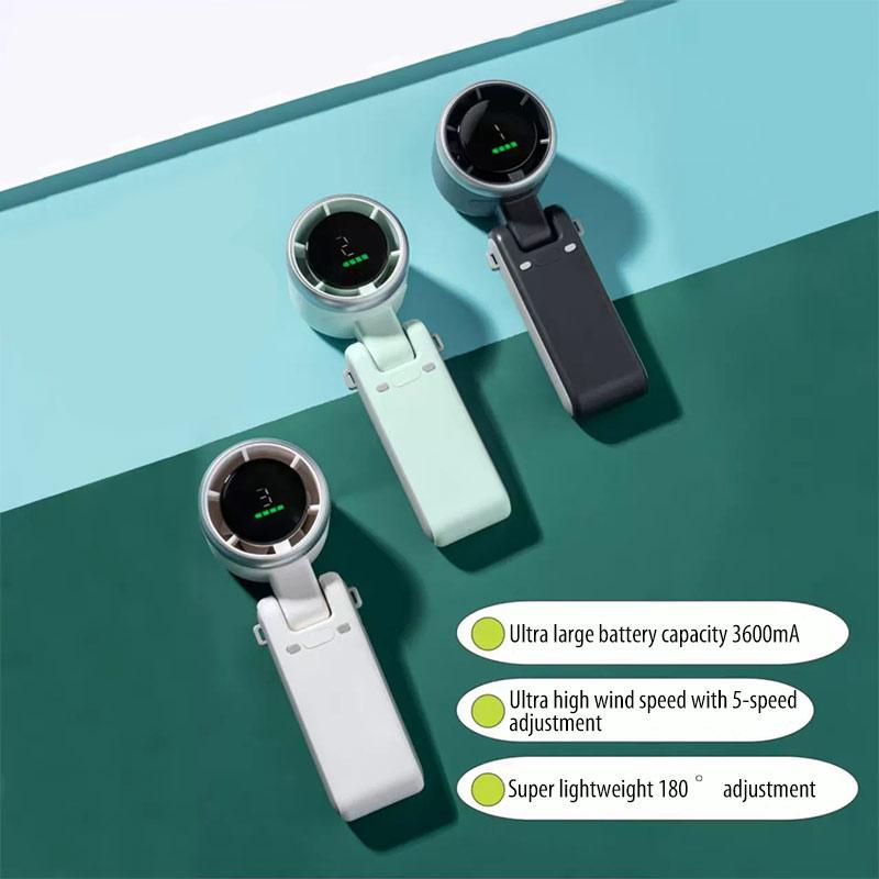New Handheld Mini Fan Portable Neck Hanging Small Fan USB Rechargeable Fan LED Digital Display 180 Adjustable Desktop Mini Fan