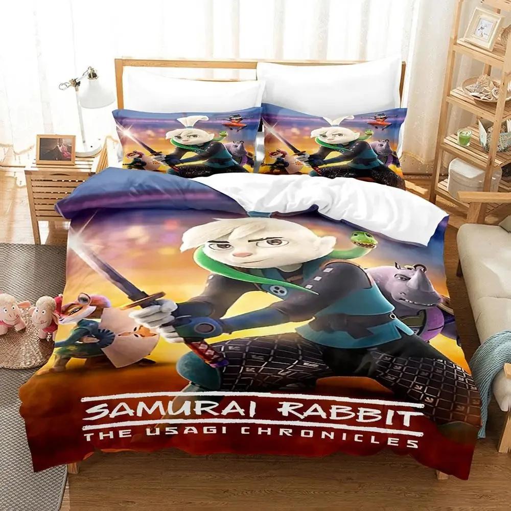 Anime Samurai Rabbit Bedding Set Boys Girls Twin Queen Size Duvet Cover Pillowcase Bed Kids Adult Fashion Home Textileextile
