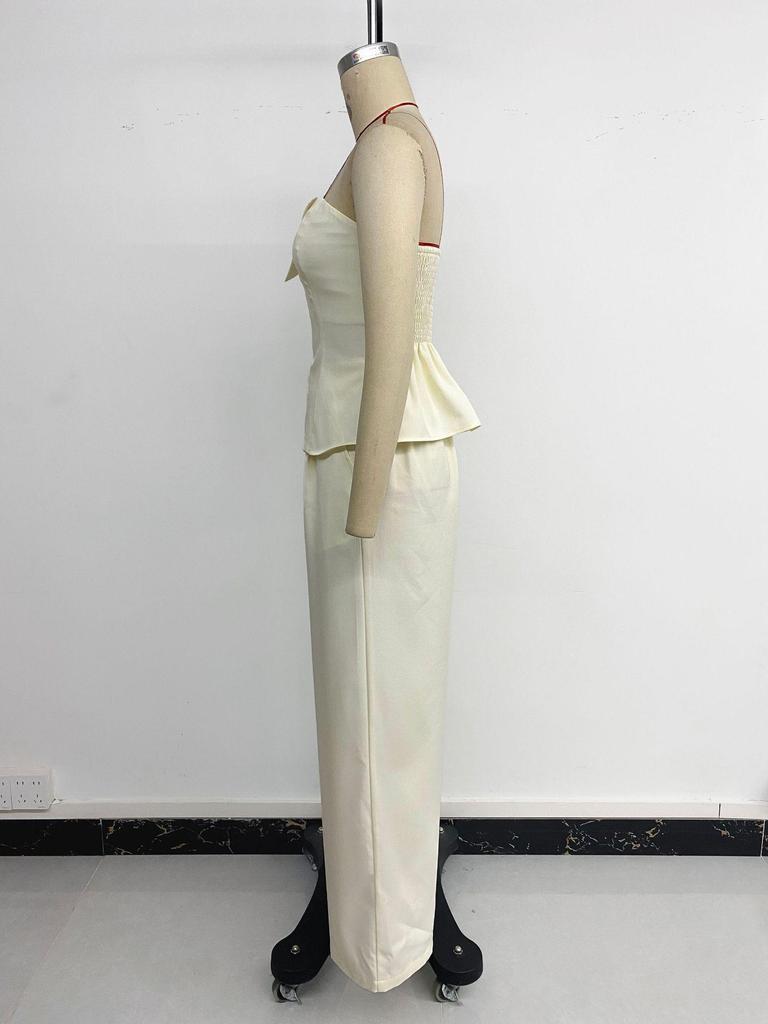 Elegant Summer Strapless Vest Two-Piece Set with Ruched Waist for Women