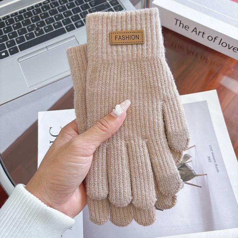 Gloves women's winter cute thickened warm riding electric car wool knitted gloves warm and cold riding
