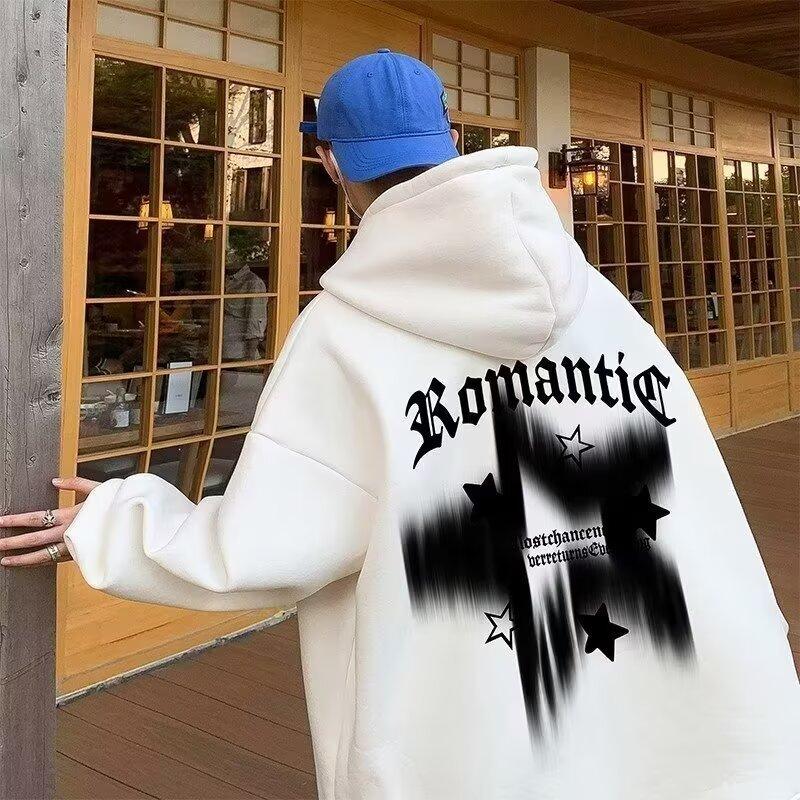 Hong Kong Style Retro Sweater Men's Spring and Autumn Men's Hooded Sweater American Heavy High Street Ins Fashion Brand Baggy Coat