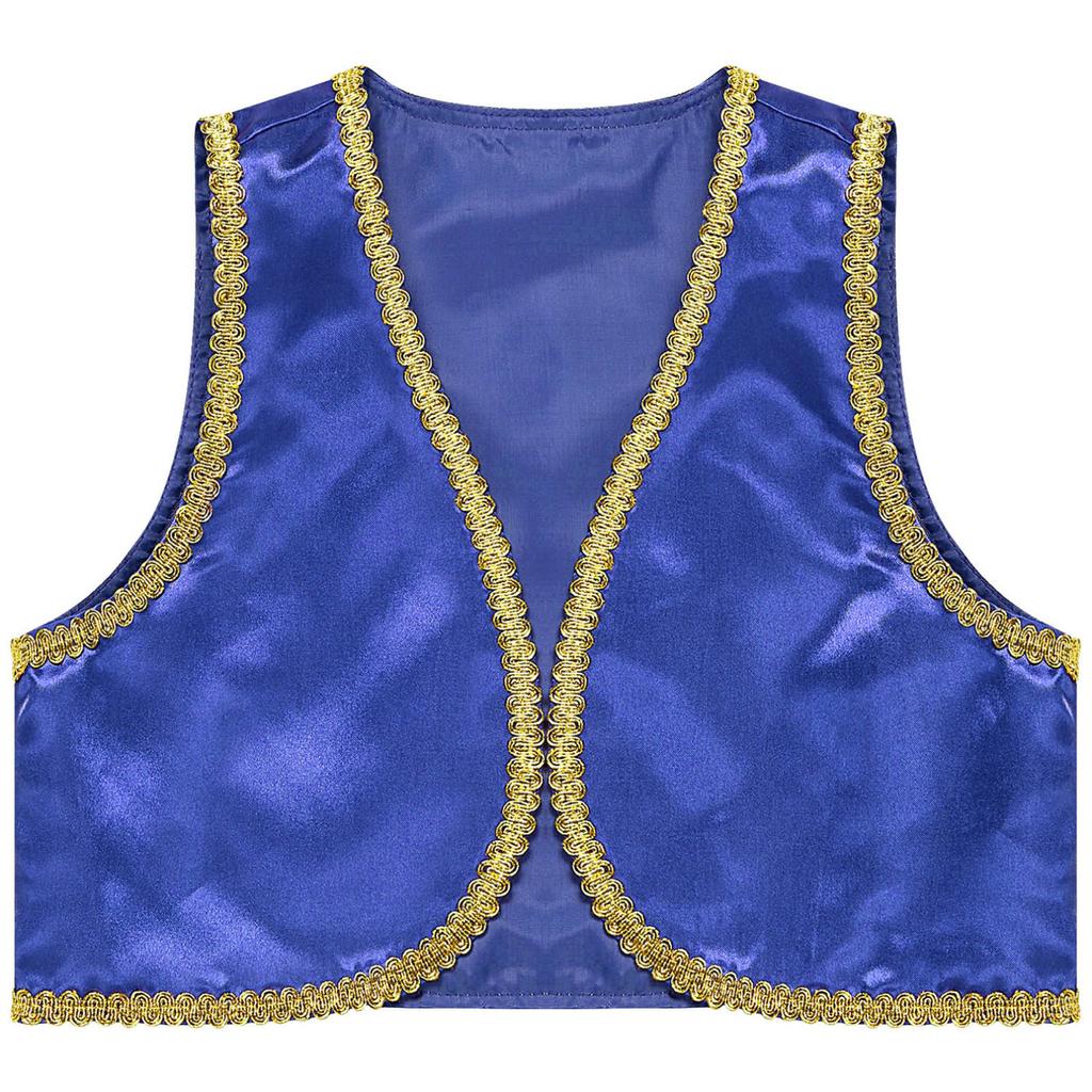 Jongens Arabische Prins Kostuum Open Voorzijde Gouden Mouwloos Vest Halloween Cosplay Fancy Dress Up