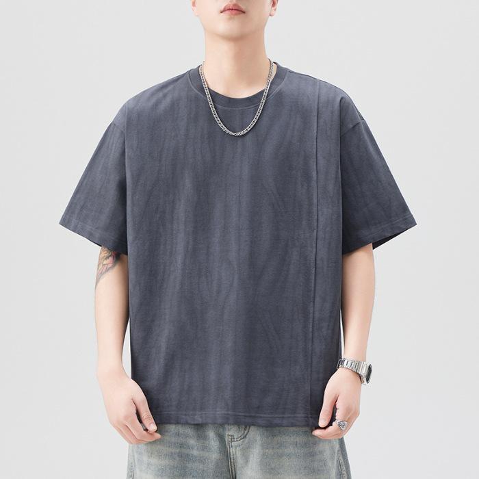 New Summer Short-sleeved T-shirt for Men's Japanese Retro Loose Five-point Sleeve T-shirt Round Collar