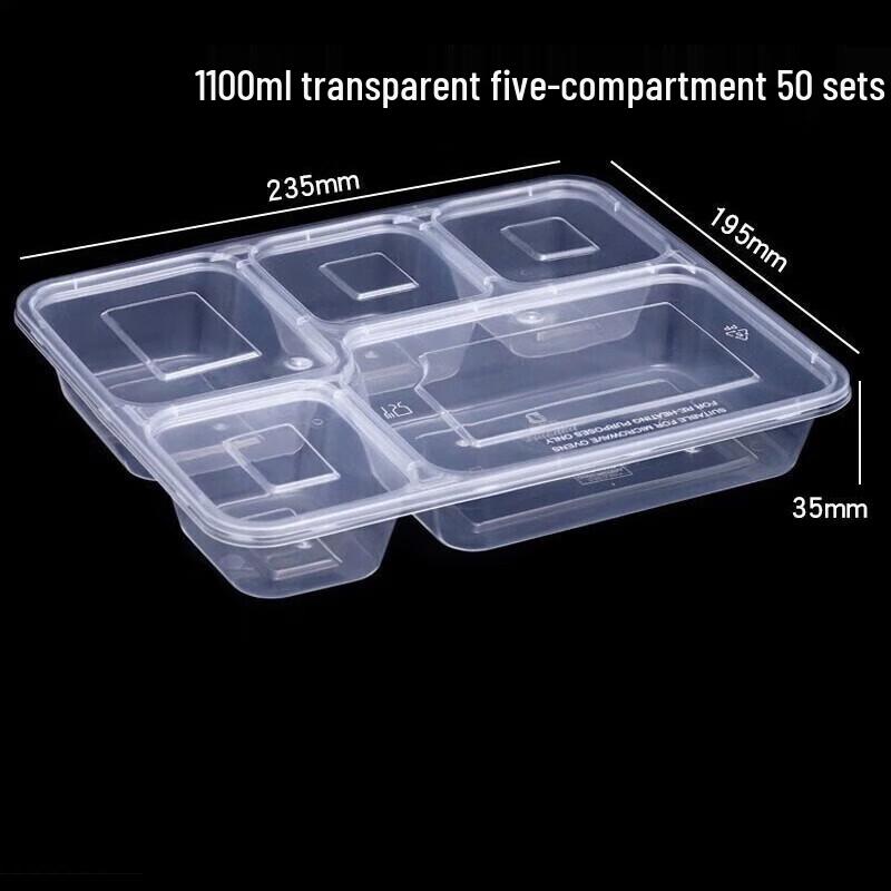 Disposable Microwavable 5-Compartment Lunch Boxes