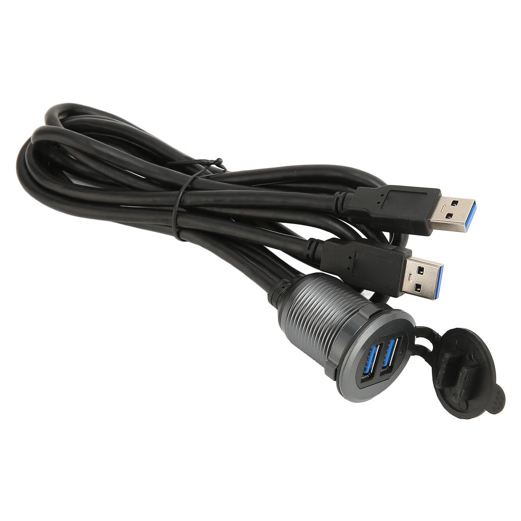 2 Ports Dual USB 3.0 Male to USB 3.0 Female Car Mount Flush Cable 3.3ft Plug and Play Waterproof