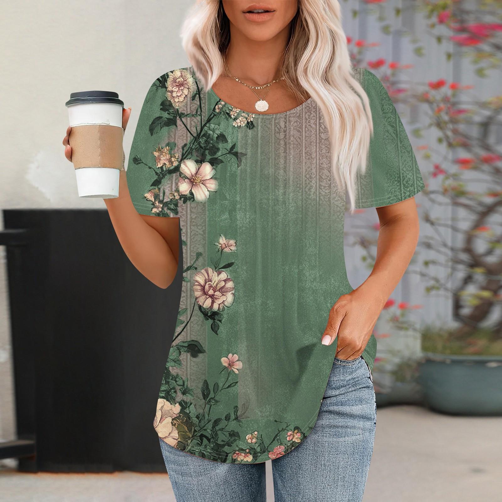 

Женская модная повседневная плиссированная футболка с круглым вырезом и короткими рукавами с принтом XXXL