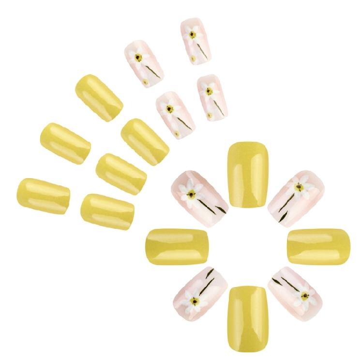 24 szt. Kwadratowe sztuczne paznokcie, naklejane paznokcie, sztuczne paznokcie, fałszywe paznokcie, klej na paznokcie ze wzorami kwiatowymi, francuskie końcówki paznokci