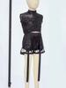 Completo Hip Hop Danza Bambini Top Corto Senza Maniche Zip Up Laccato Paillettes Shorts Set Maniche con Nappe Staccabili