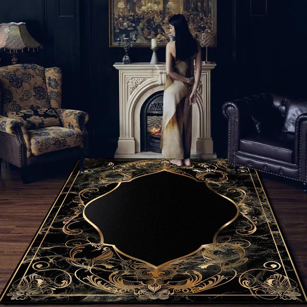 Modern Luxury Black Carpet for Living Room Washable Decoration Home Chinese Style Rugs for Bedroom Non-slip Large Rug Bath mat