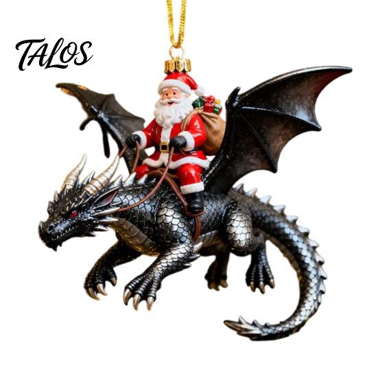Durable Resin Decoration Santa Claus Dragon Rider Christmas Ornament, 2D Acrylic Red Decorative Pendant for Party with Flying Tree Hanging Decorations