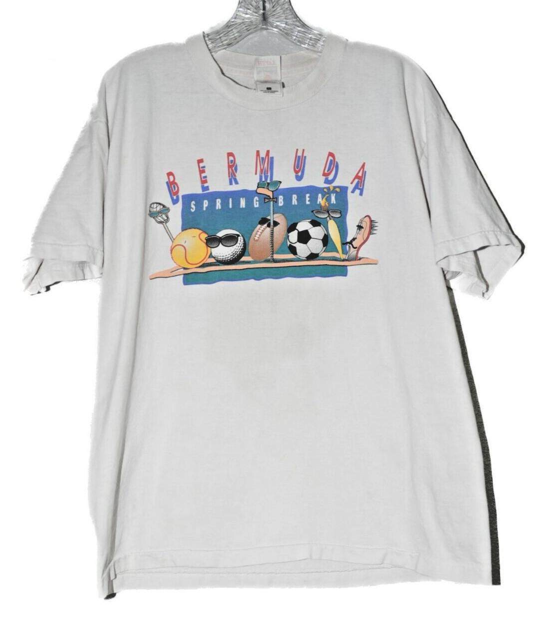 Heavy Gildan Mens White Cotton T-Shirt Bermuda Spring Break Crew Short Sleeve XL S