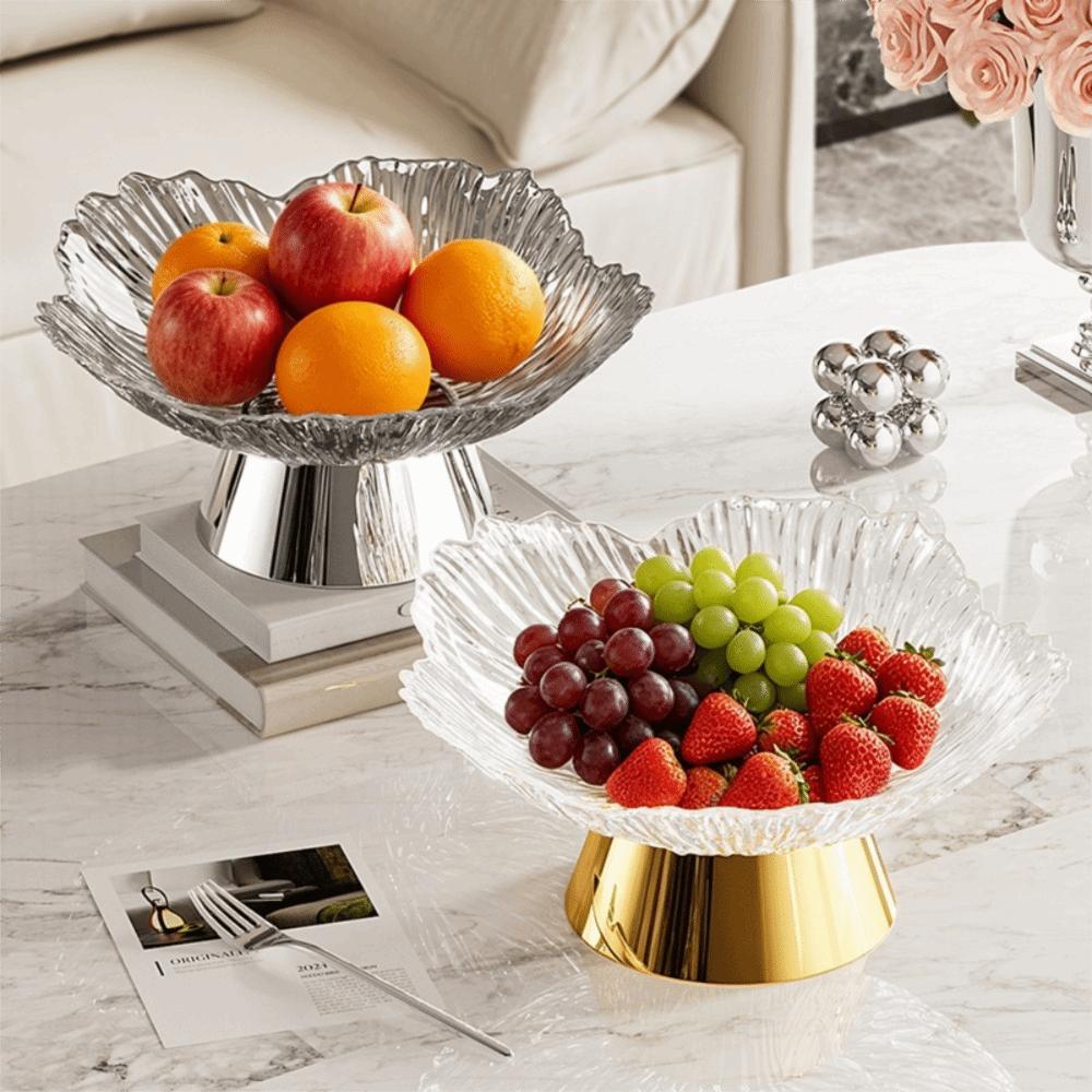 Large Capacity Pedestal Fruit Bowl Transparent Petal Design Snack Display Tray Counter-top
