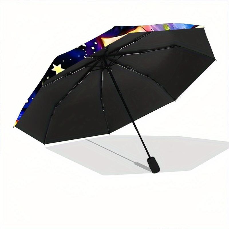 1pc Cosmic Cats Art Automatic 3-Fold Umbrella Design, Cute Cartoon Pattern, Portable Outdoor Umbrella, Perfect, Holiday Gift for Disney fans.G022