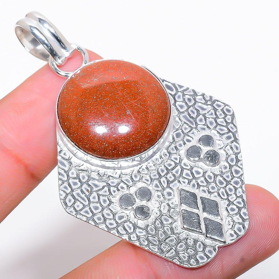 Red Sunstone Gemstone Handmade 925 Sterling Silver Jewelry Pendant 2.36"