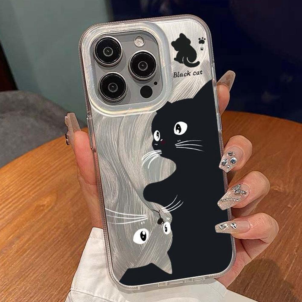 Artistic Embracing Black Cat Phone Case for Apple iphone 16 15 14 7 8 Plus 13 Pro Max 16e SE 2022 X XS Shell Silicone Back Cover
