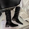 Pile boots women's boots 2025 new spring and autumn retro but knee thin solid color thick heel knight boots