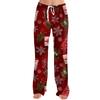 Ladies' Loose And Casual Christmas Printed Wide Leg Pants With Elastic Waistband Drawstring And Pocket Pants