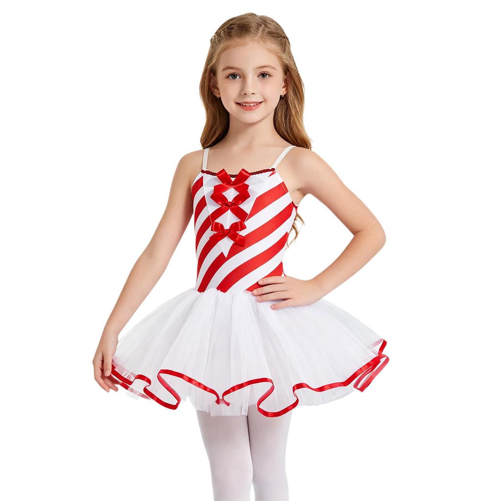 Детский костюм Миссис Санта-Клауса Candy Cane для девочек, рождественский костюм для танцев, фигурного катания на коньках, платье-пачка, купальник, танцевальная одежда