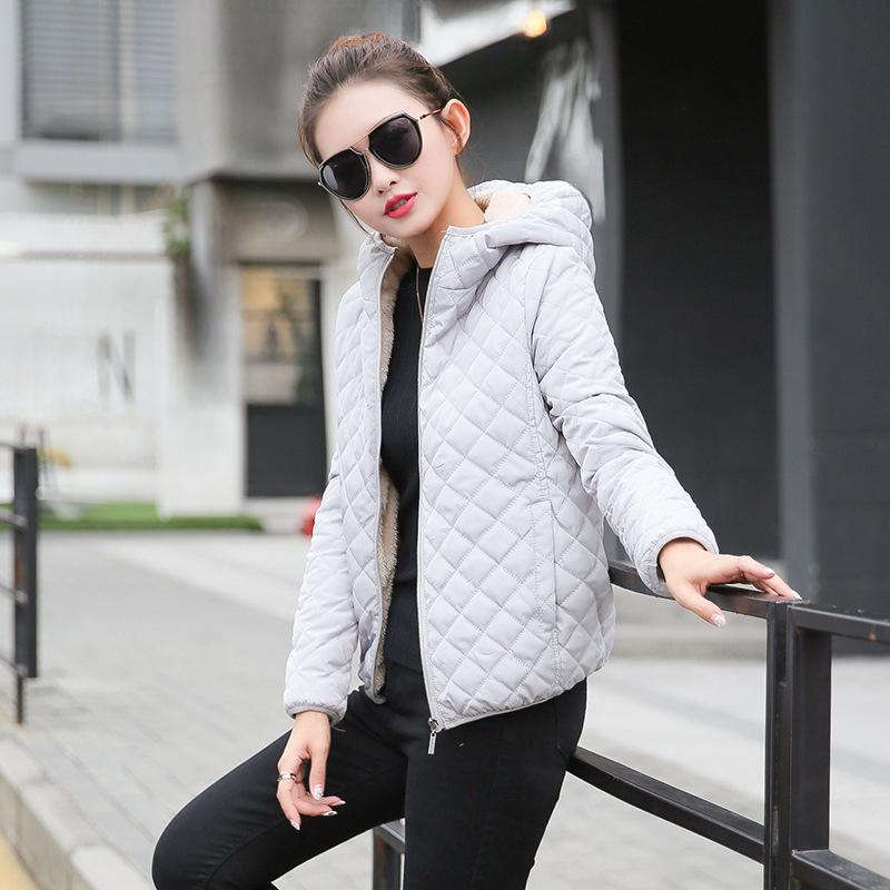 Cotton-padded Jacket Women's Short Lightweight Small Padded Jacket Casual Plus Velvet Thick Cotton-padded Jacket Women's Lamb Wool Jacket