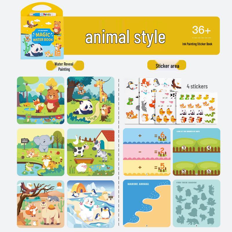 

Многоразовая раскраска-наклейка для детей: Животные, Транспорт и Динозавры - Игрушка для Раннего Развития