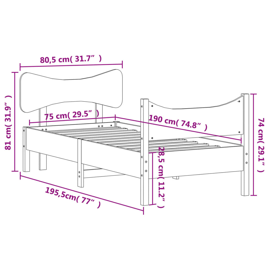 Solid Wood Bed without Mattress Wax Brown 75x190 cm Pine Wood