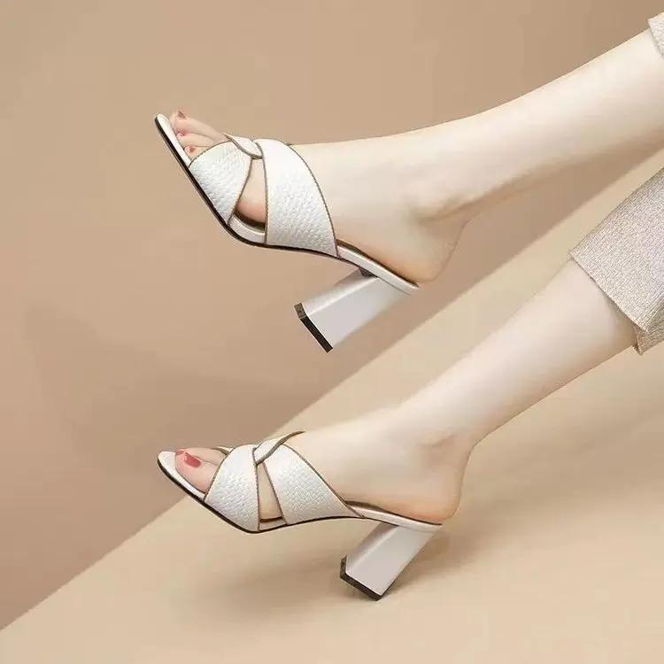 Fashion Europe American Summer Shoes Women Thick High Heels Peep Toe Sandals 2025 New Korean Casual Outddor Roman Slippers Girls Pumps