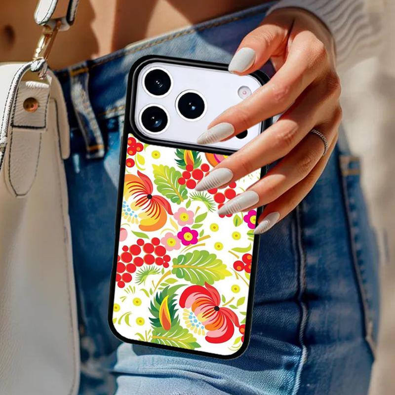 Khokhloma Russian Pattern Flower Phone Case For iPhone 17 Air 14 15 13 12 Max Cover For Apple 14 15 16 16e 11 Pro Max Plus