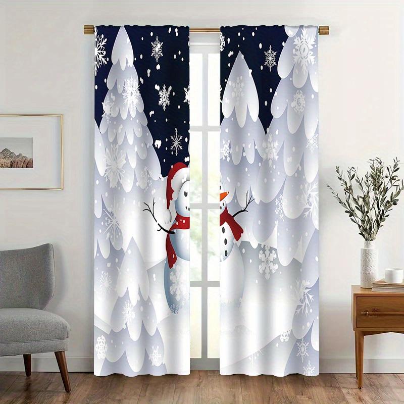 Snowman Christmas Print Curtains Polyester Fabric Suitable Bedroom Living Room Decoration Curtain For Area Made Of Machine Washable