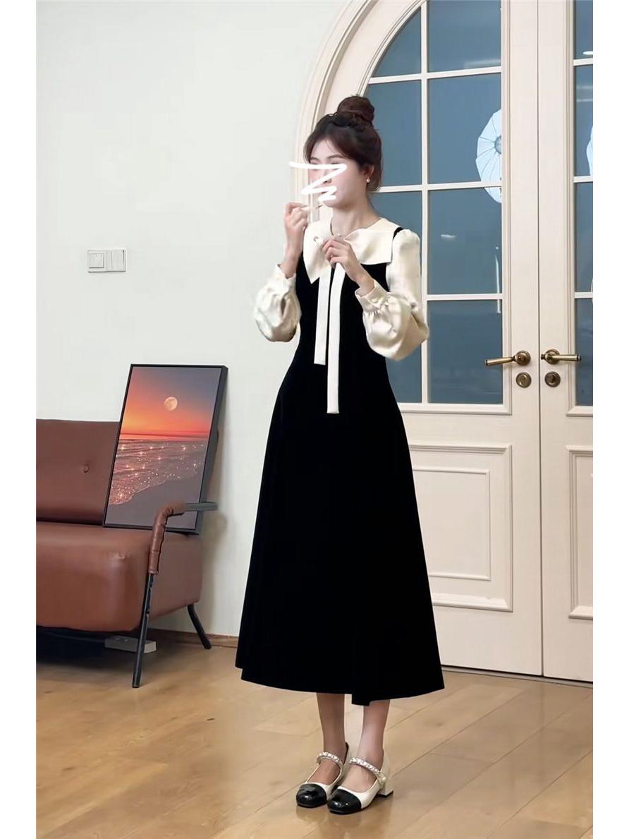 Petite Hepburn Style Plus Size Black Dress - Autumn/Winter 2025 Mid-Length Base Layer Skirt 3XL
