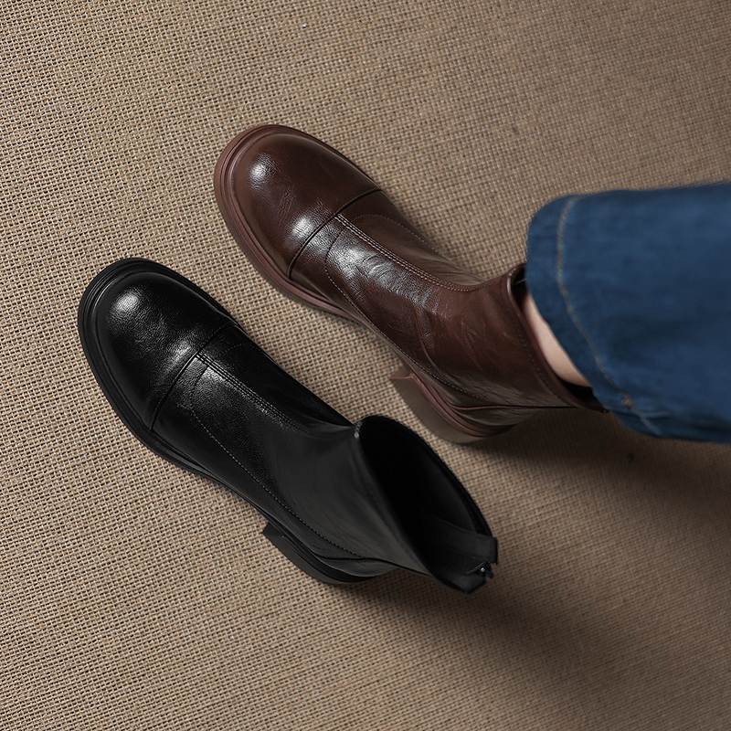 Krazing Pot Microfiber Round Toe Chunky Heels Motorcycle Boots Size 42 Zip Women Pleated Decoration Platform Ankle Boots