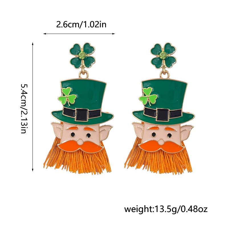 Cross-Border St. Patrick's Clover Tassel Earrings with Irish Hat Design