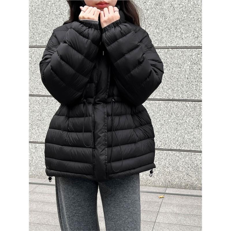 

Johnature Корейская теплая куртка с 90% белым утиным пухом для женщин, зимнее короткое пальто с кулиской на талии L чёрный