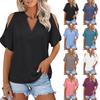 Womens Cold Shoulder V Neck T Shirt Short Sleeve Casual Loose Fit Top Summer Lightweight Blouse