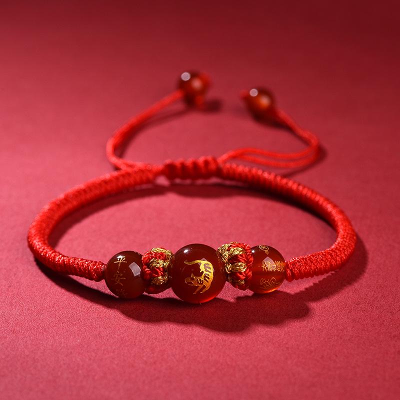 2026 Jahr des Pferdes Rotes Band Armband: Handgeknüpftes Rotes Seil für Tai Sui, Pferd, Ratte, Ochse und Hase