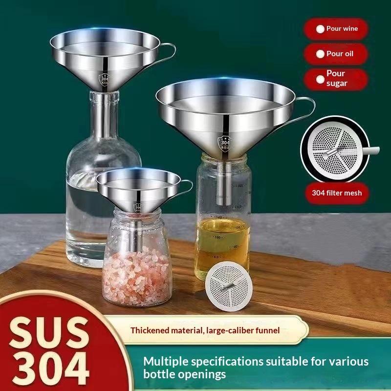 Stainless Steel Funnel With Thickened Filter Strainer And Sturdy Handle For Kitchen Liquid Transfer Oil Filling Home Brewing