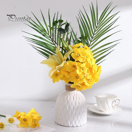Artificial Narcissus Flower 1 Bouquet Realistic Decorative Easy Care Simulation Yellow White Fake Home Decor