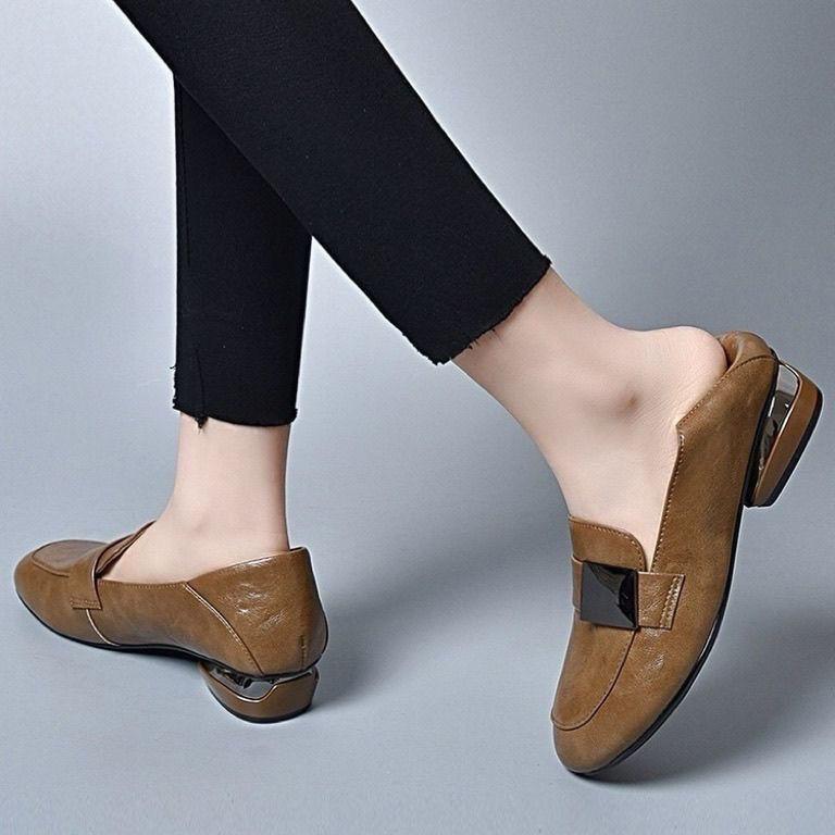 Business Casual Heels for Women Chunky Heeled Penny Pumps Non-Slip Soft Low Block Heel Loafers Women's Round Toe Dress Shoes Office Work Walking Heels