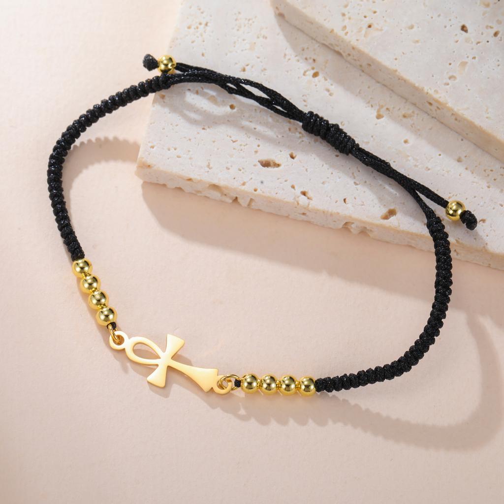 LIKGREAT Bracelet Croix Ankh Égyptienne Bracelet Symbole de Vie Réglable pour Femmes Hommes Bijoux Amulette en Acier Inoxydable Cadeau
