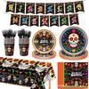 Day of the Dead Party Decor Set: Banner, Tablecloth, Plates, Cups & Cutlery