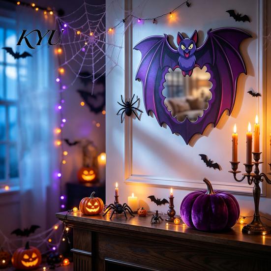Einzigartiger Schminkspiegel Halloween Holz Dekorative Spiegel, Kürbis Geist Fledermaus Hexe Cartoon Wand Gotische Heimdekoration Dekoration, Lustig für den Eingangsbereich