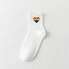 Autumn and Winter Women's Socks Mid-calf White Cartoon Student Bear Rainbow Letter Heart Smiling Face Striped Sports