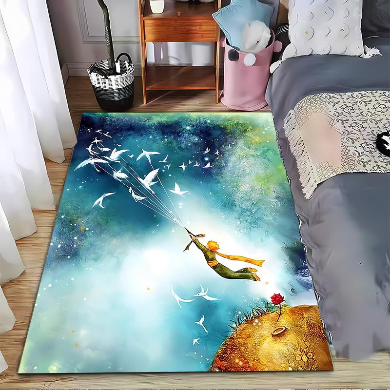 "Little Prince Inspired Carpet with Birds and Starry Sky Design" Suitable for Use As an Anti-slip for Living Room Bedroom Sofas