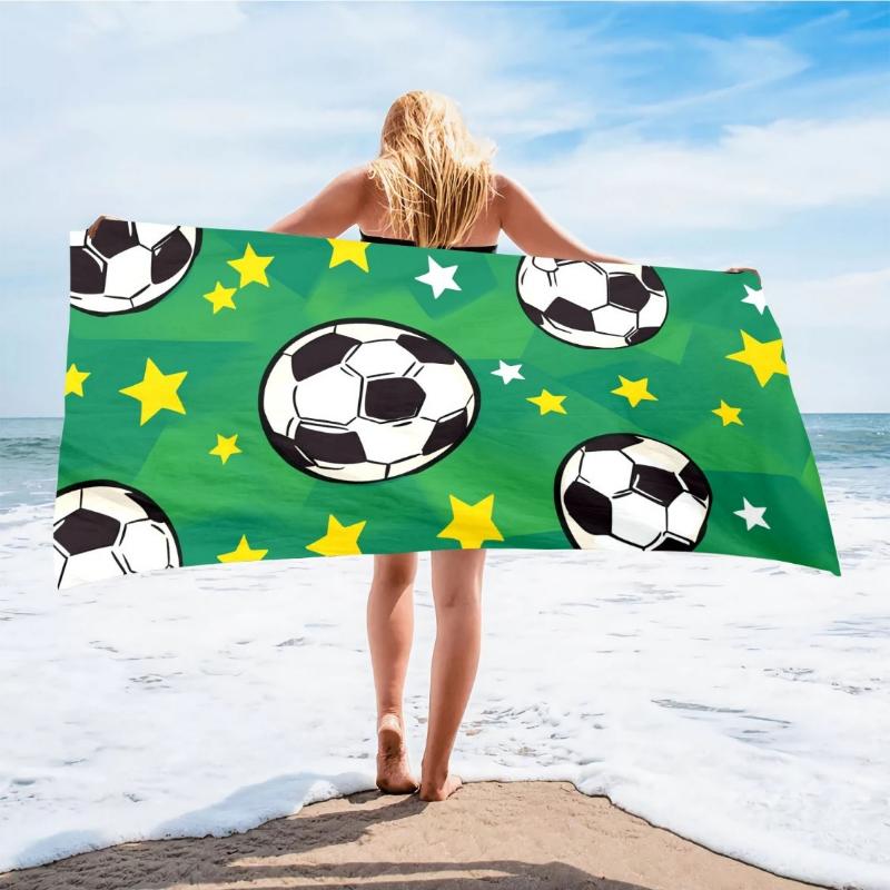 

One Piece of Microfiber Beach Towel Featuring a Large Soccer Print, Designed for Quick Drying And Sand-Free Use.It S Lightweight W30*H60(CM)
