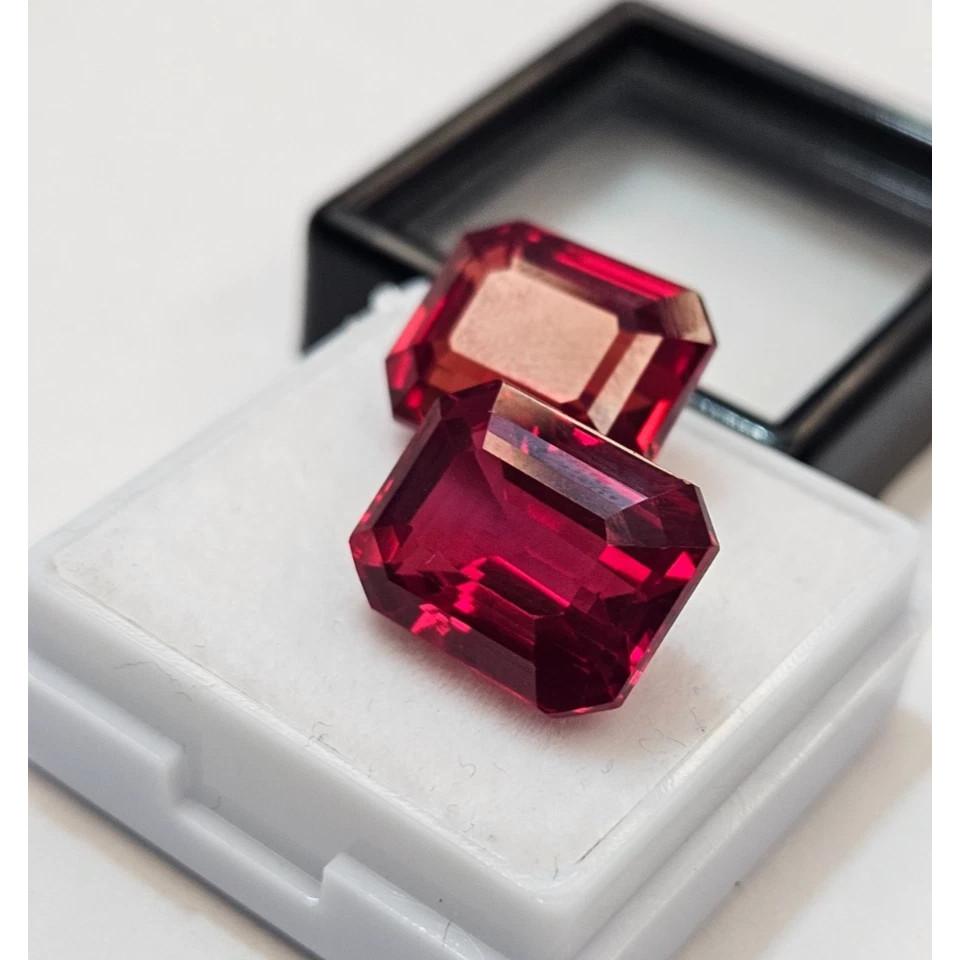 Fabulous Rubellite Tourmaline Emerald Cut 21-22 Ct Pair Certified Gemstone