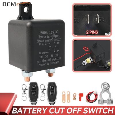 Remote Battery Disconnect Switch 12V 200A Car Kill Switch Anti-Theft Remote Control Switch Relay Fobs 2 Key for Auto Truck Boat