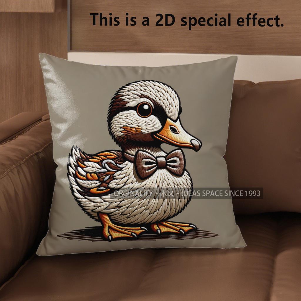 

2D Cute Bow-Tied Duck Pattern Pillow Covers Pattern Cushion Cover Suitable For Sofa Bedroom Car Pillow Cover 40x40cm