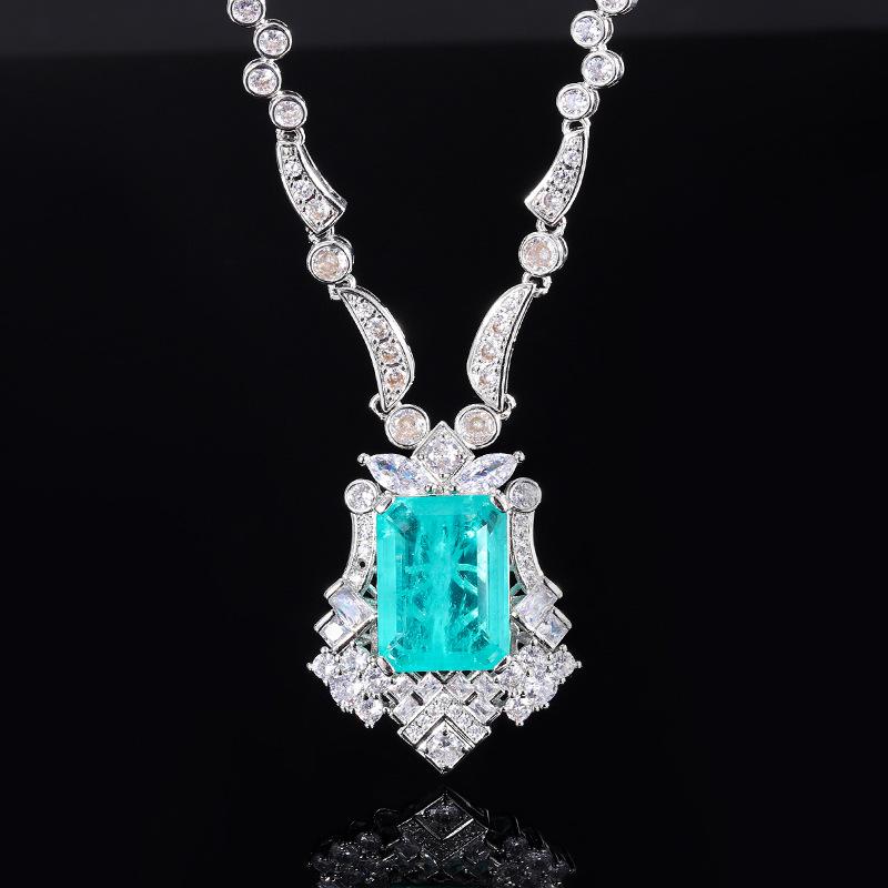 TikTok New Emerald Necklace Women's Para Sapphire Clavicle Chain Pendant Adjustable Dinner Necklace