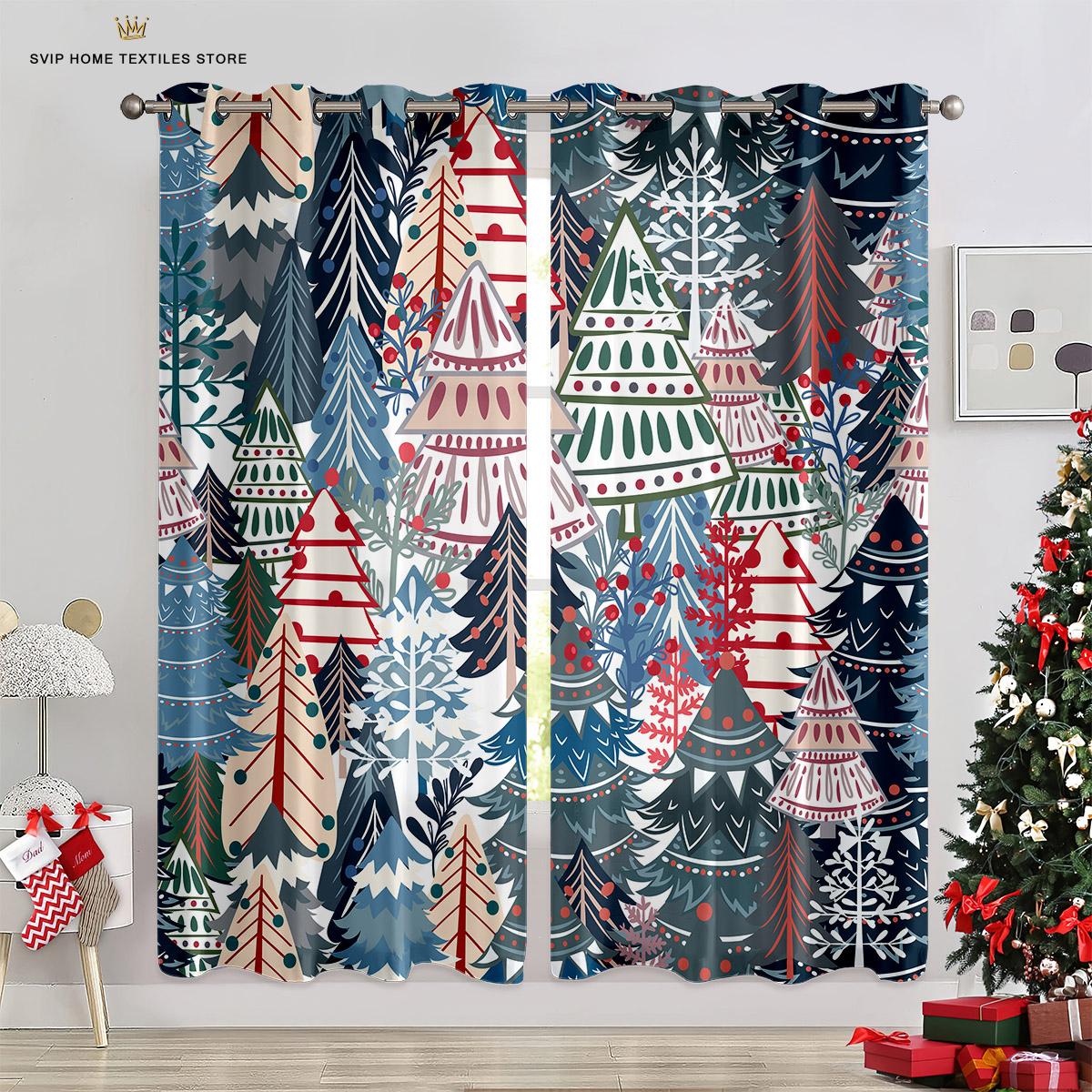 

Cartoon Style Window Window Drapes For Children, Happy New Style , Red, Green, Living Space, Bedroom Space, Kitchen Area, Door, Hall, Home Decor W50X130H(CM)X2PCS&Grommet Top
