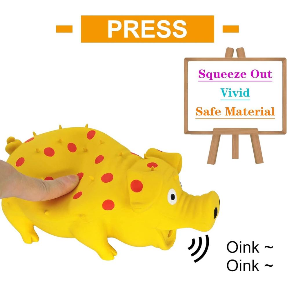 Polka Dot Latex Dog Chew Toy with Oinks Sound Sounding Pigs Dog Toys Durable Self Playing 8 Inch (Approx. 20.3 cm) Dog Squeeze Toy for Teeth (Yellow)