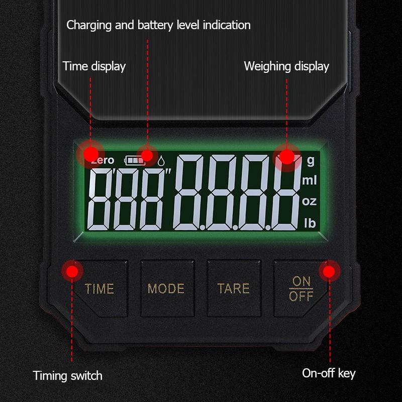 Portable Digital Scale 1kg/2kg Pocket Coffee Scales 0.1g High Precision Electronic Kitchen Food Scales Balance with Timing